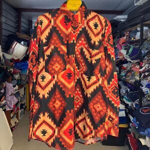 Vtg 80s Roper Colorful Aztec Western Cowboy Button Up Long Sleeve Shirt Sz Large